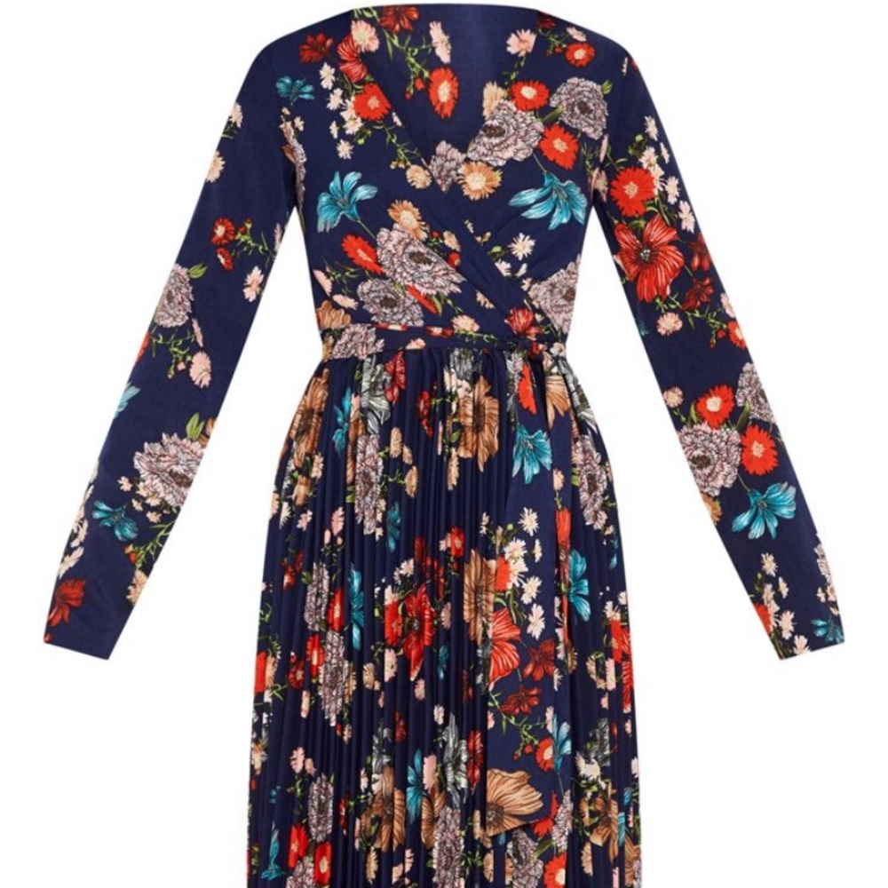 prettylittlething navy long sleeve blue dress